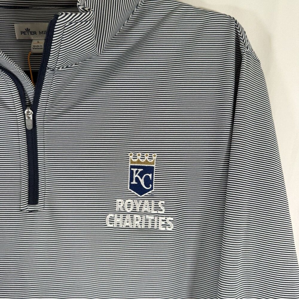 New Peter Millar Kansas City Royals Charity Sweater Men Large White Blue Striped - Picture 2 of 11